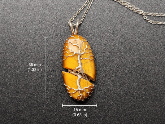 Tree pendant with a broken tiger's eye gemstone